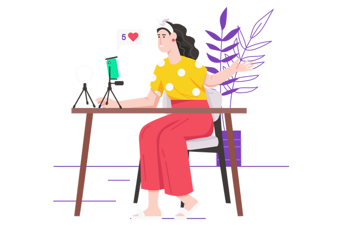 Female social media influencer doing Video streaming  Illustration