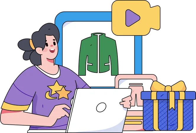 Female social media influencer doing video streaming  Illustration