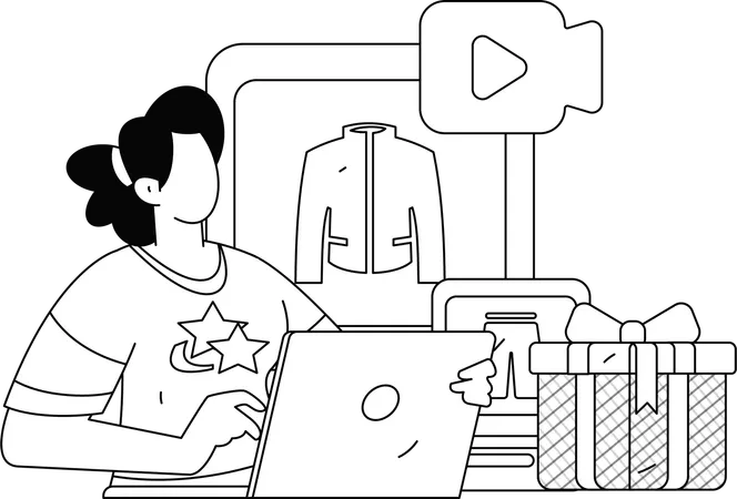 Female social media influencer doing video streaming  Illustration