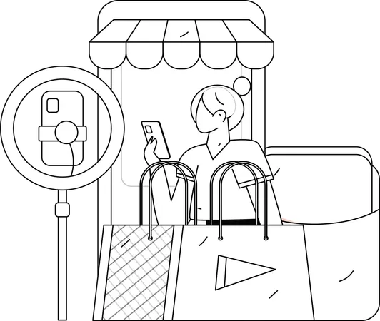 Female social media influencer doing video streaming  Illustration