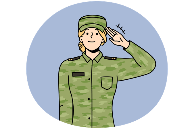 Female soldier in uniform saluting  Illustration