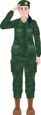 Female soldier in uniform saluting  Illustration