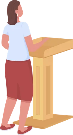 Female Speaker Behind Podium Semi Flat Color Vector Character Full Body Person On White Speaking To Audience Isolated Modern Cartoon Style Illustration For Graphic Design And Animation Illustration