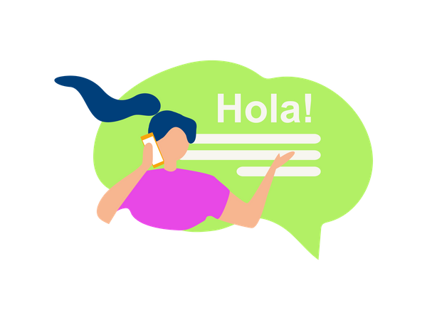 Female speaking hello in Spanish  Illustration