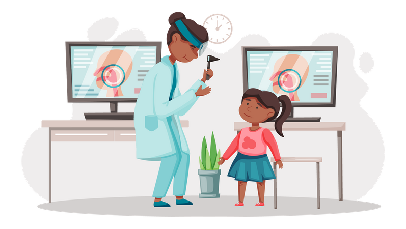 Female specialist treating little girl  イラスト