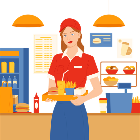Female Staff working in cafeteria  Illustration