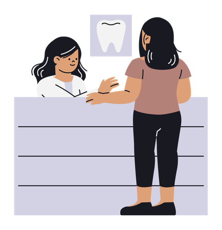 Female Standing at Dental Reception  Illustration