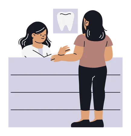 Female Standing at Dental Reception  Illustration