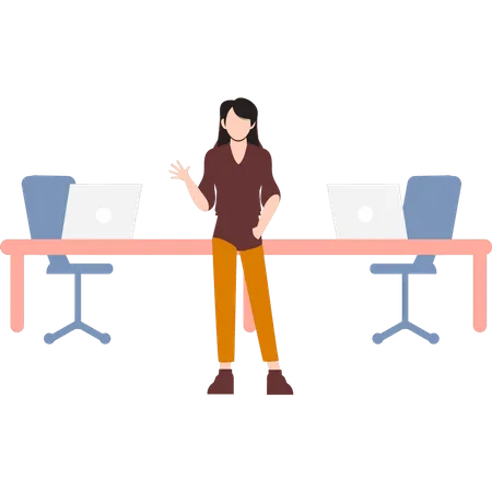 The Girl Is Standing In The Office Illustration