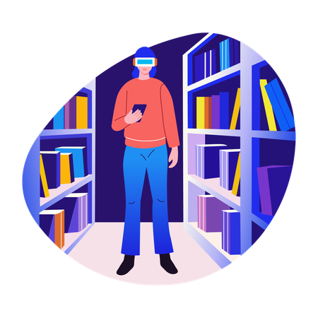 Female standing in vr library  Illustration