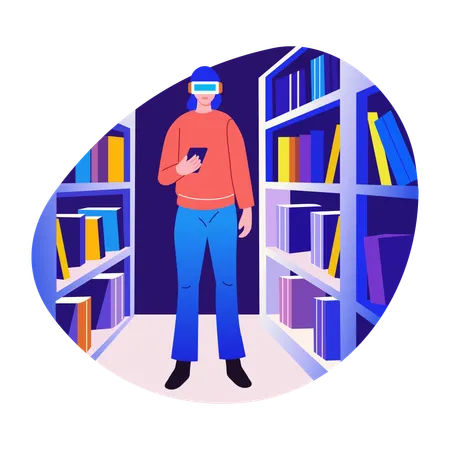 Female standing in vr library  Illustration