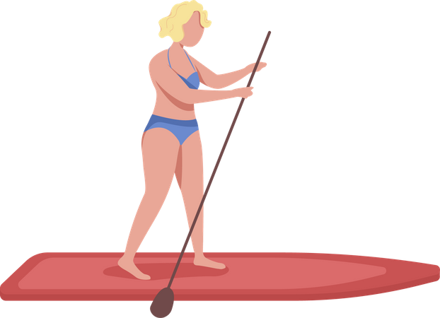 Female standing up with SUP paddle Illustration