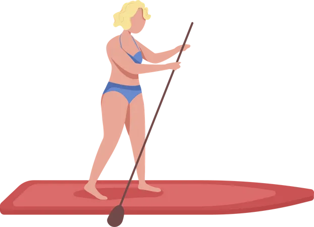 Female standing up with SUP paddle Illustration