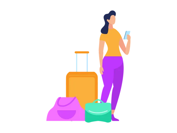 Female standing with luggage  Illustration