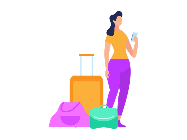 Female standing with luggage  Illustration