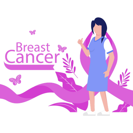 Female standing with pink ribbon  Illustration