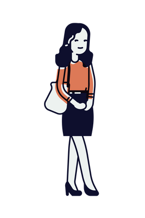 Female standing with shoulder Purse  Illustration