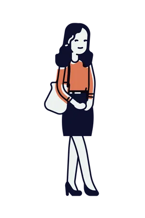 Female standing with shoulder Purse  Illustration