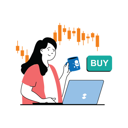 Female stock trader buying stocks  Illustration