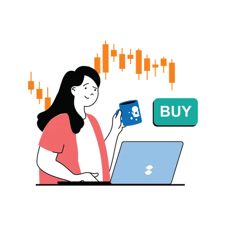 Female stock trader buying stocks  Illustration