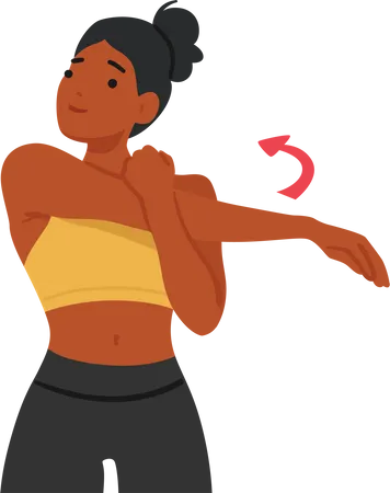 Female Character Gracefully Stretches Her Shoulders Arms And Hands And Flexing Her Fingers Young Healthy Woman Promoting Flexibility And Relaxation Cartoon People Vector Illustration Illustration