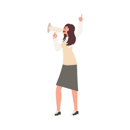 Female student announcing on megaphone  Illustration