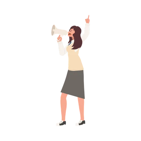 Learning And Education Concept Korean Student Character Full Length Of Female Student In School Uniforms With Megaphone Illustration