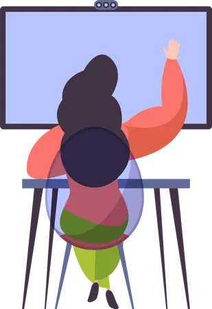 Female student attending online class  Illustration