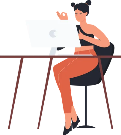 Female student attending online class  Illustration