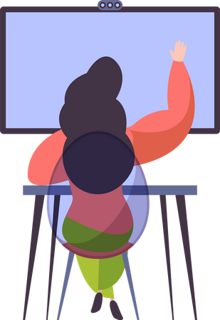 Female student attending online class  Illustration