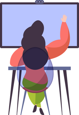Female student attending online class  Illustration