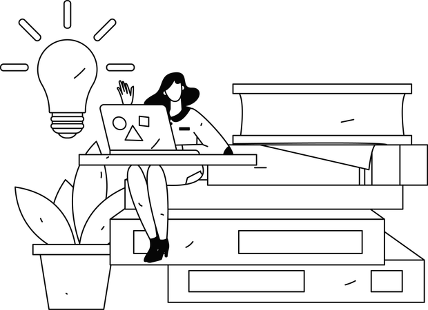 Female student attends online class  Illustration