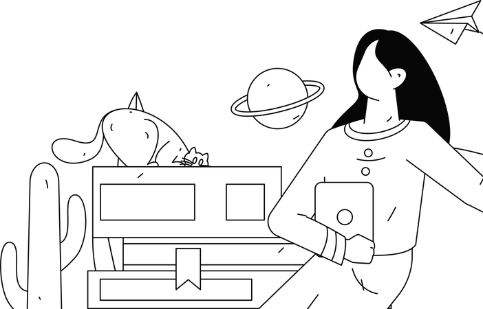 Female student attends online class  Illustration