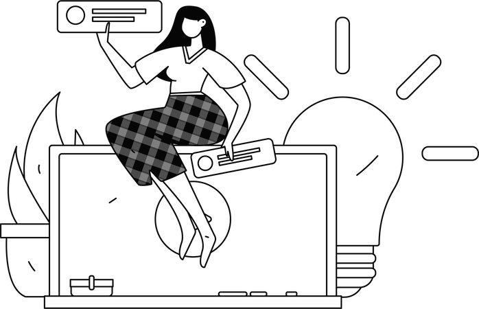 Female student attends online class  Illustration