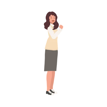 Learning And Education Concept Korean Student Character Full Length Of Female Student In School Uniforms Doing Victory Pose Gesture Illustration