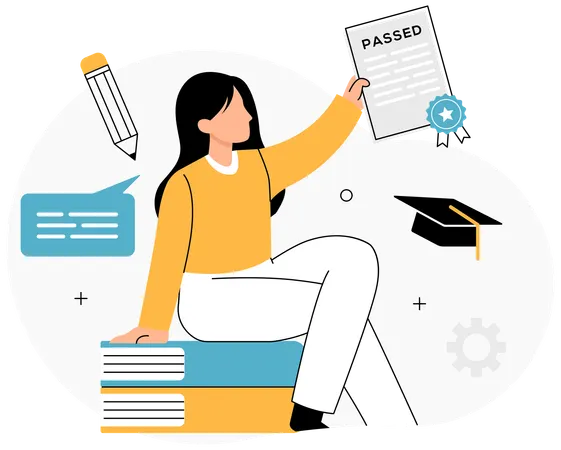 Female Student Celebrating Exam Success  Illustration