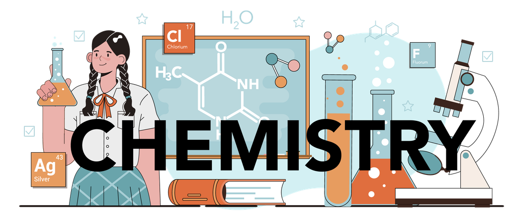 Female student doing chemical experiment  Illustration