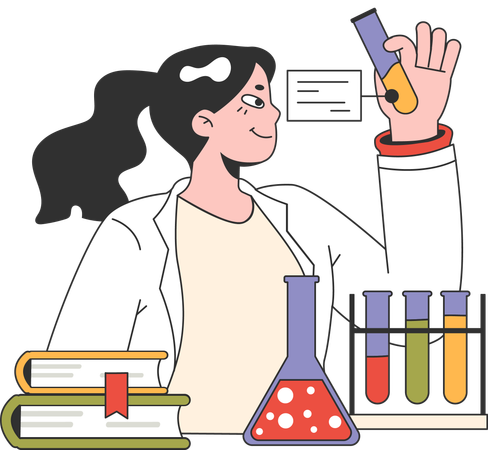 Female student doing science experiment  Illustration