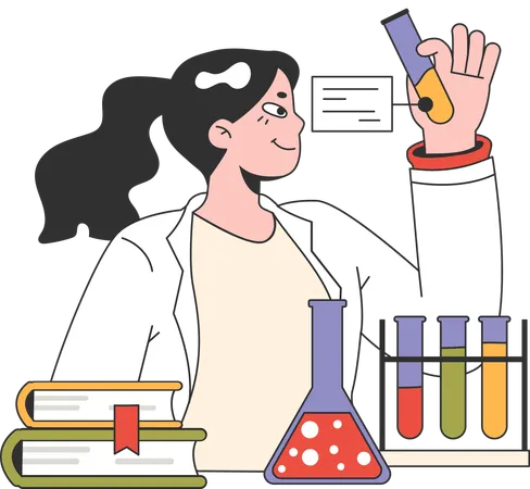 Female student doing science experiment  Illustration