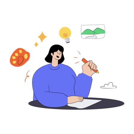 Female Student Drawing  Illustration