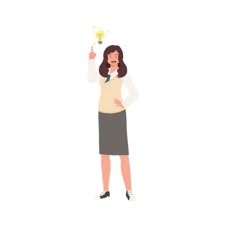 Learning And Education Concept Korean Student Character Full Length Of Female Student In School Uniforms Have Some New Idea Illustration