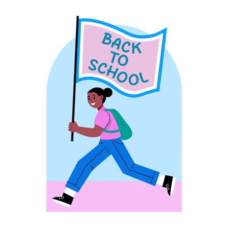 Female Student holding back to school flag  Illustration