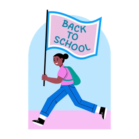 Female Student holding back to school flag  Illustration