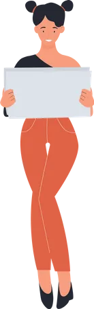 Female student holding blank board  Illustration