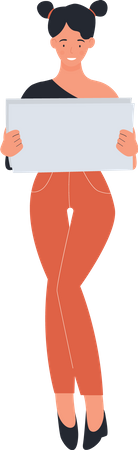 Female student holding blank board  Illustration