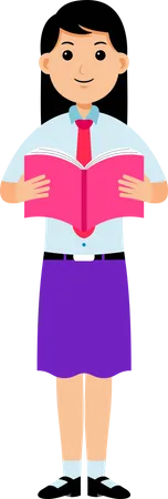 Girl Student Wearing Uniform With Book Illustration