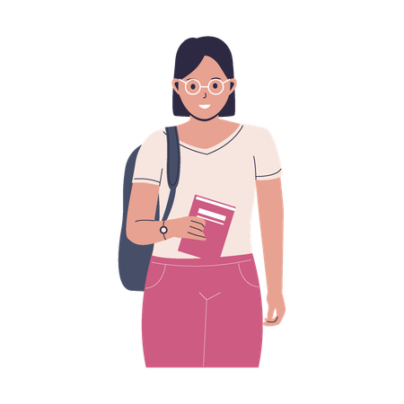 Female student holding book  Illustration