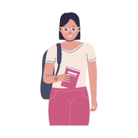 Female student holding book  Illustration