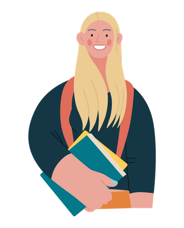 Female student holding book  Illustration