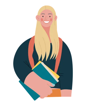 Female student holding book  Illustration